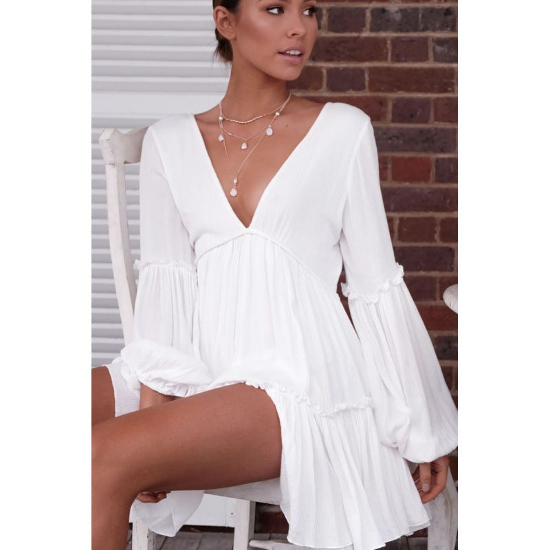 Damen Boho-Chic Strandkleid mit lockeren Ärmeln W&W Mode