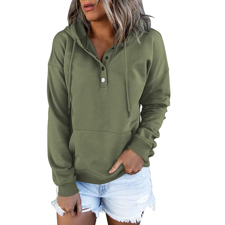 Damen Sportlicher Hoodie mit Knopfleiste und lässigem Schnitt WW