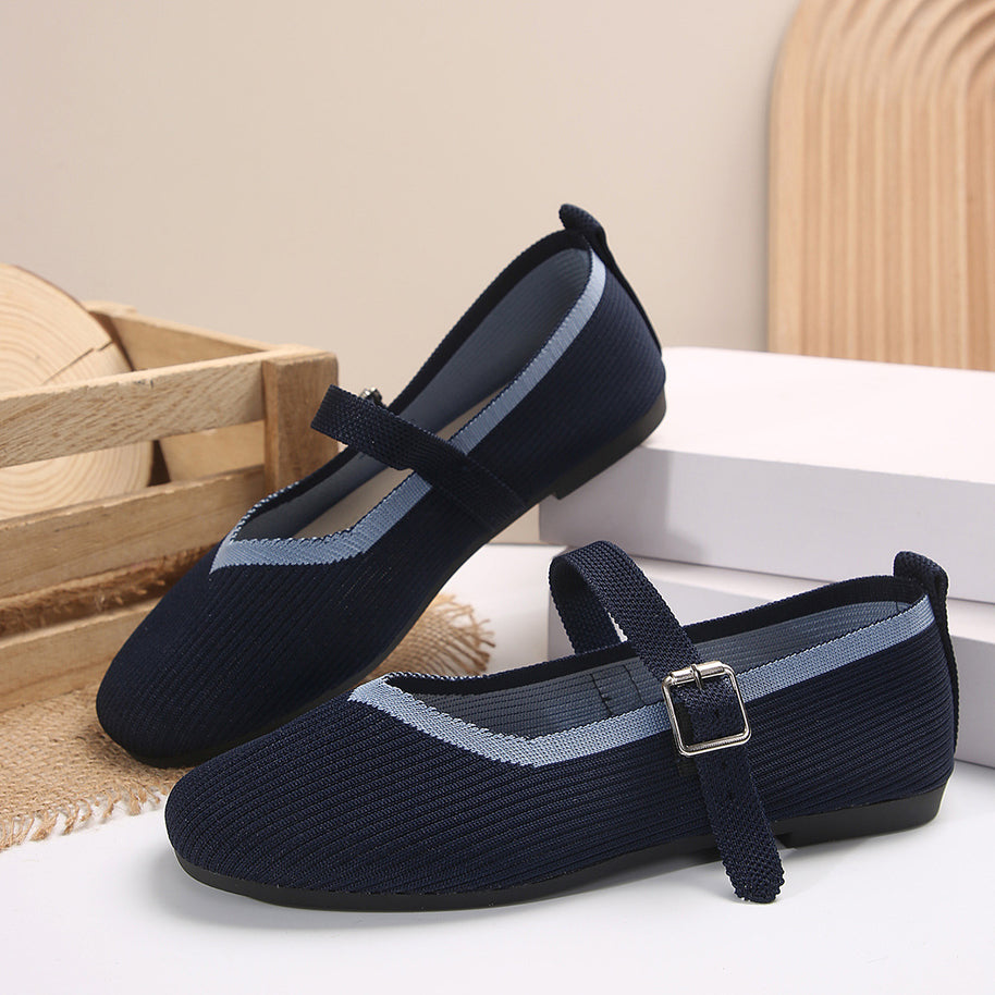Damen Ballerinas mit verstellbarem Riemen und strukturiertem Obermaterial WW