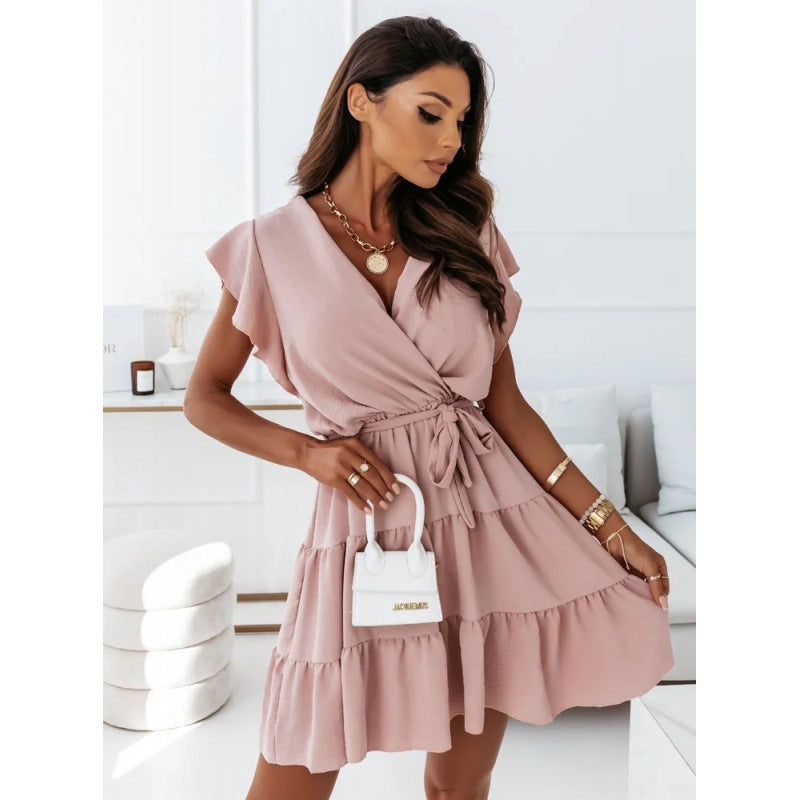 Damen Wickel-Mini-Kleid mit gestuftem Rüschensaum W&W Mode