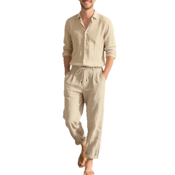 Herren lässige Leinen-Hose mit elastischem Bund und praktischem Kordelzug W&W Mode
