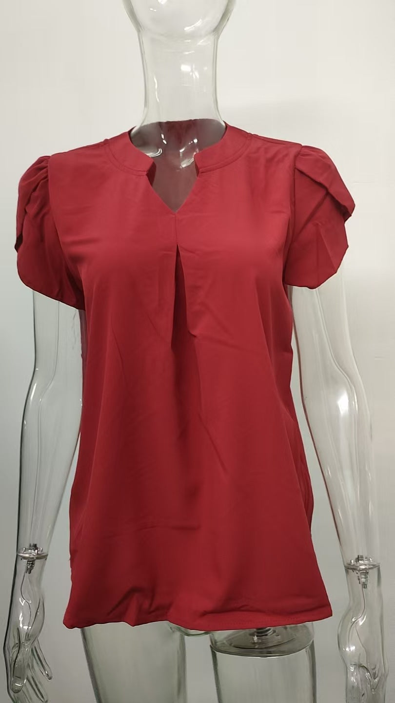 Damen Bluse mit eleganter V-Ausschnitt-Detail und leichten Puffärmeln WW