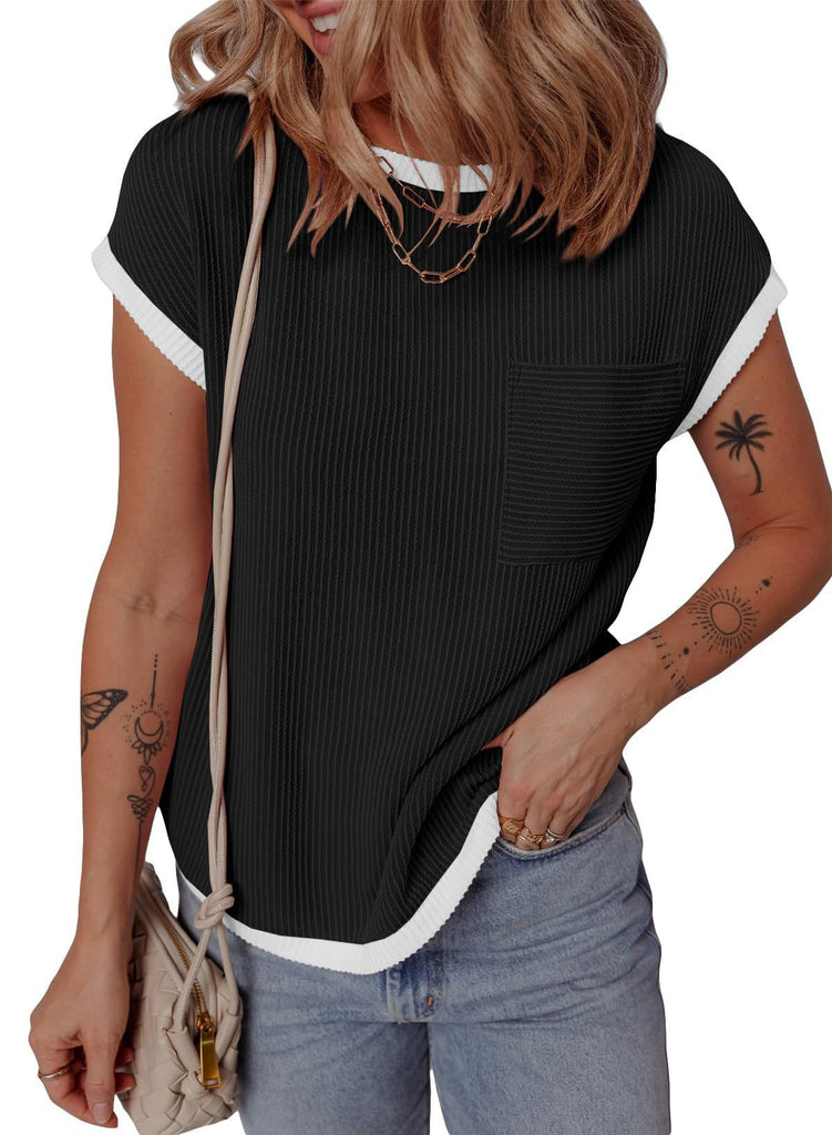 Damen Casual Strukturiertes Pocket Tee WW
