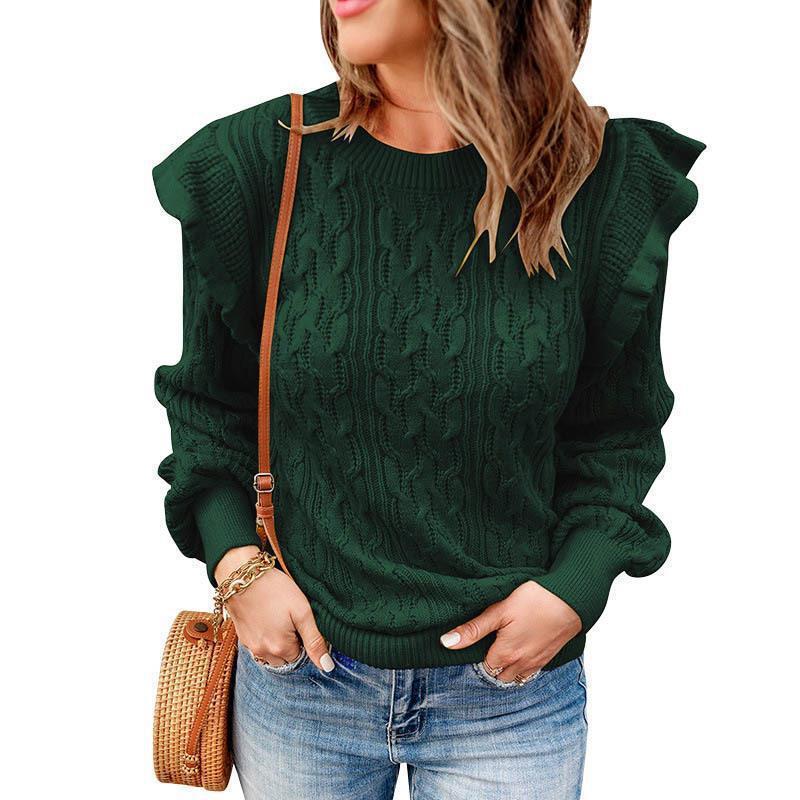 Damen Strickpullover mit Rüschendetails und strukturiertem Design WW