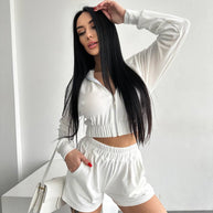 Damen sportliches Fleece Loungewear Set mit Kapuze WW