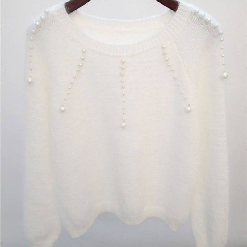 Damen stilvoller Pullover mit eleganten Perlenakzenten WW
