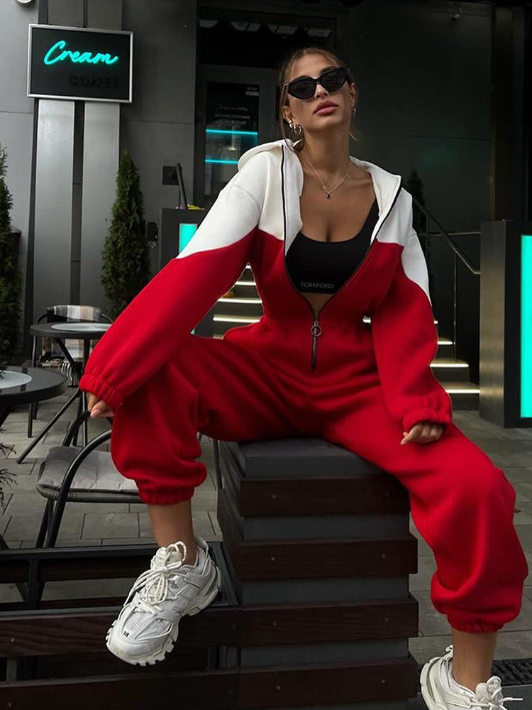 Damen sportliches Sweatanzug-Set mit hohem Kragen und Reißverschluss WW