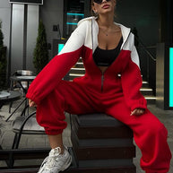 Damen sportliches Sweatanzug-Set mit hohem Kragen und Reißverschluss WW