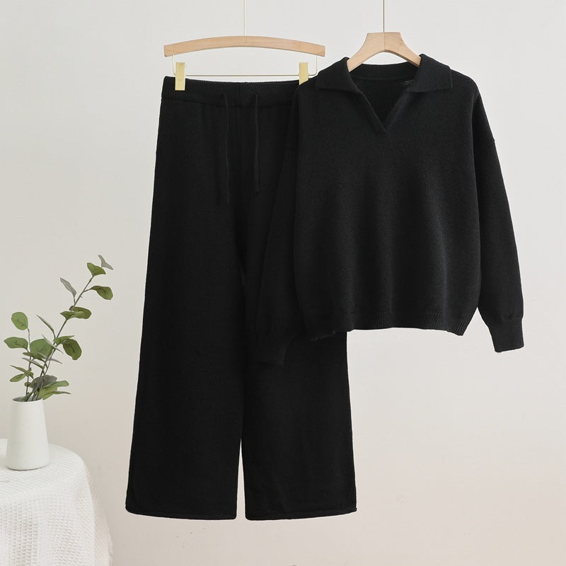 W&W Mode | Reverskragen Top und Kordelzug Weite Hose Set
