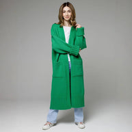 Damen bequemer langer Strickcardigan mit Taschen und breiten Ärmeln WW