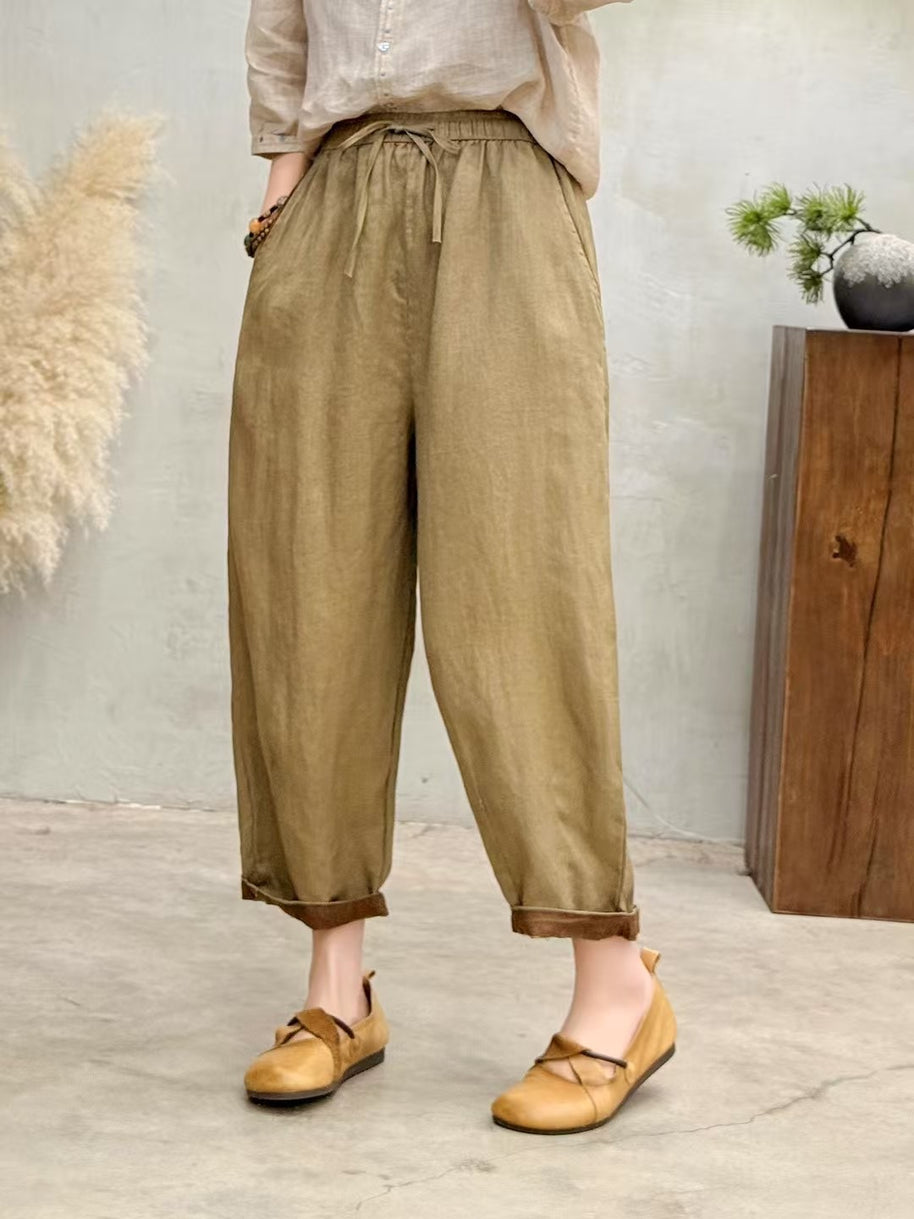 Damen Relaxed Fit Hohe Taille Hose mit verstellbarem Zugband WW