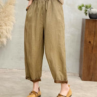 Damen Relaxed Fit Hohe Taille Hose mit verstellbarem Zugband WW