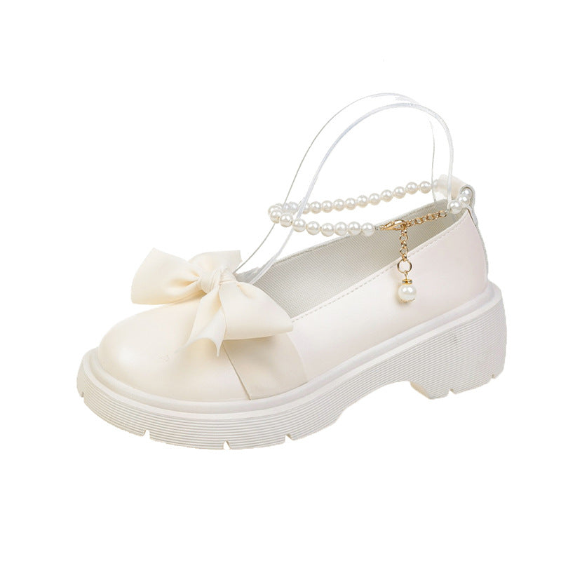Damen modische Plateauschuhe mit eleganter Schleifen-Applikation und modischem Perlenriemen WW