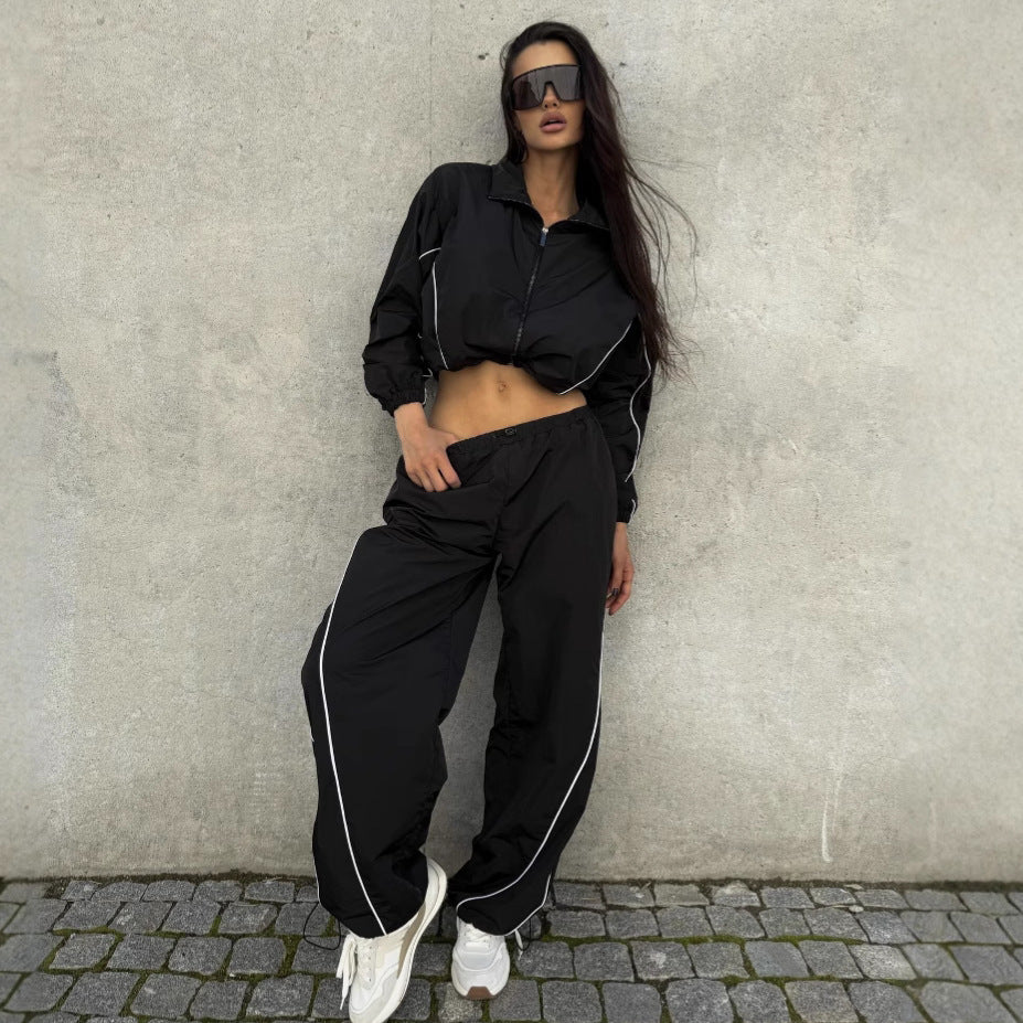 Damen Sportliche Windbreaker Jacke mit hohem Kragen WW