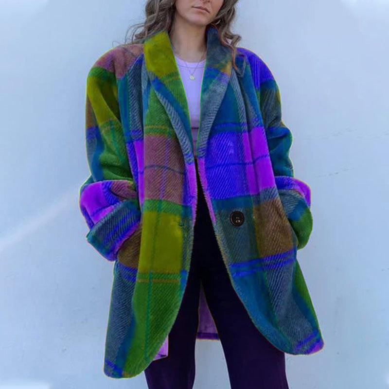 Damen Gemusterter Oversized Mantel mit Karodesign und weichem Material WW