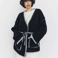 Damen Strickjacke mit Bund und großen Taschen WW