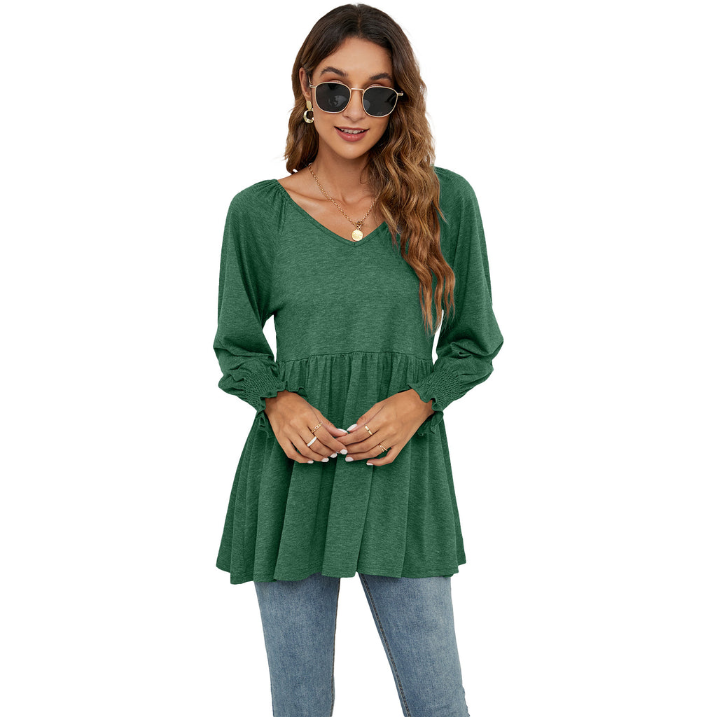 Damen V-ausschnitt Tunika mit Rüschendetails WW