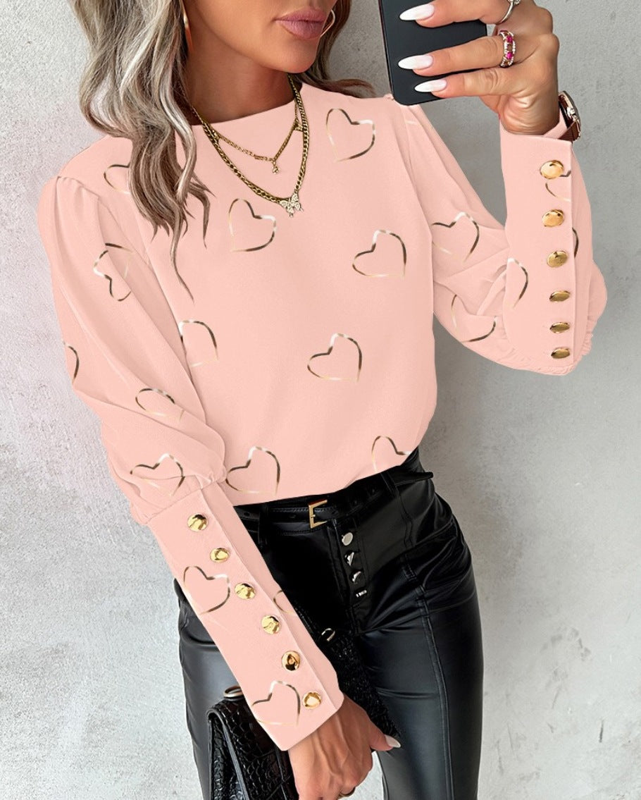 WW Langarm Rundhals Knopfshirt für Damen