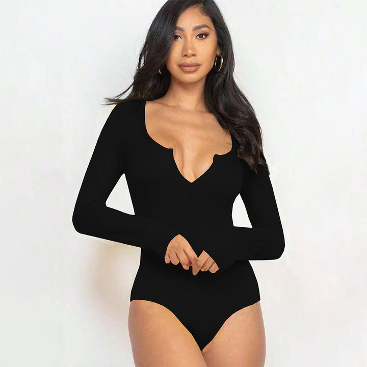 Damen Body mit tiefem V-Ausschnitt und langem Arm W&W Mode
