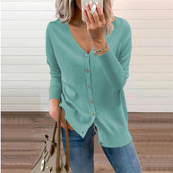 Damen Strickjacke mit modernen Knopfdetails und tiefem V-Ausschnitt WW