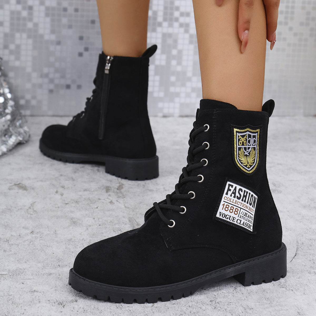 Damen Schnürstiefeletten mit modischem Patch-Design WW