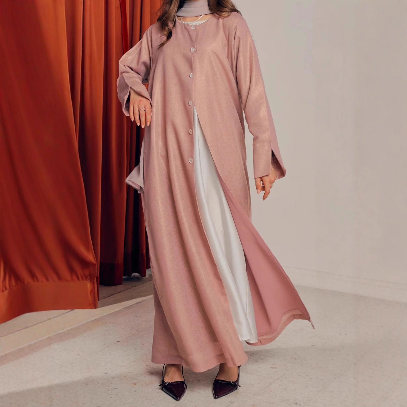 Damen stilvolles Langarmhemdkleid im Oversized-Schnitt WW