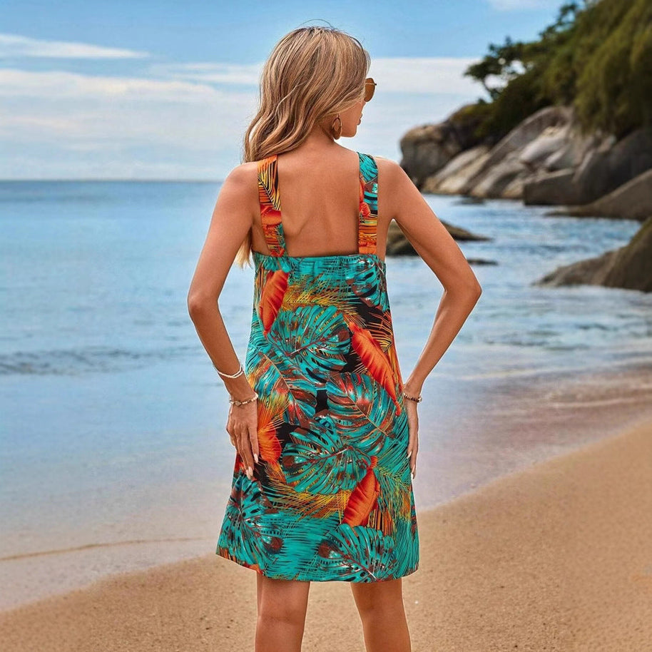 WW | Print Halter Strand Urlaub Fließendes Kleid