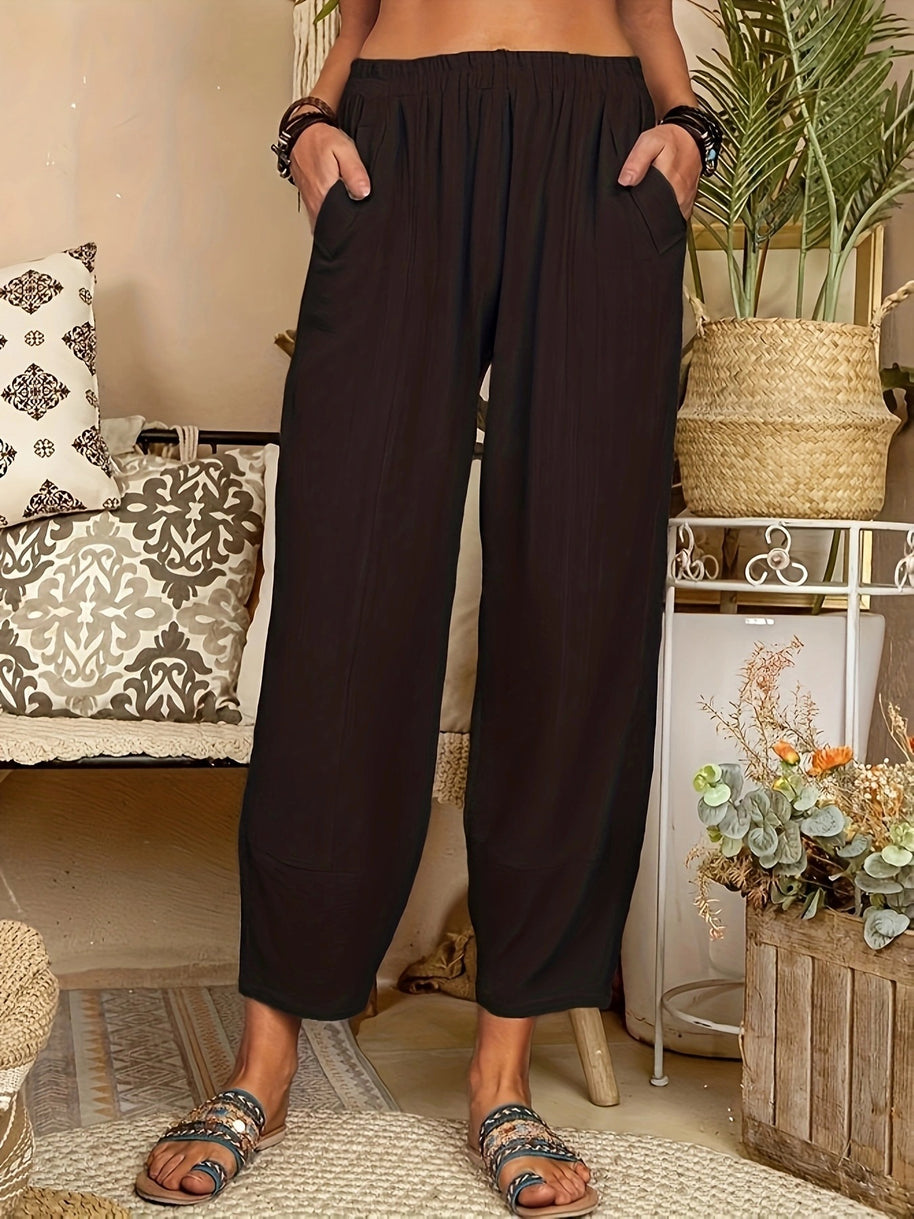 Damen bequeme Sommerhose mit elastischem Bund und praktischen Seitentaschen WW