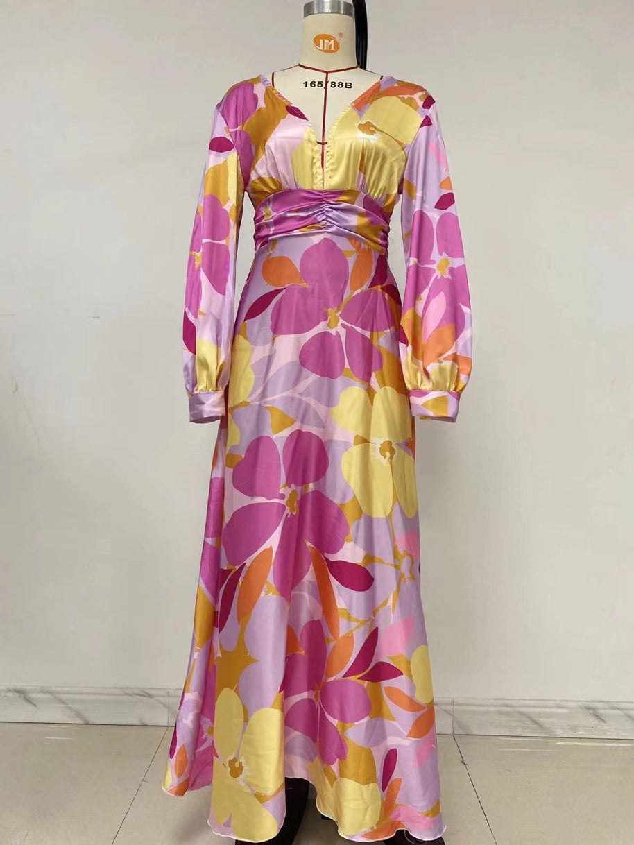 Damen Elegantes Maxi-Jumpsuit mit floralen Mustern und tiefem V-Ausschnitt WW