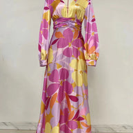 Damen Elegantes Maxi-Jumpsuit mit floralen Mustern und tiefem V-Ausschnitt WW
