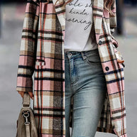 WW | Lässiger Wollmantel mit Revers-Taschen und Karomuster für Damen | Stilvoll und Bequem