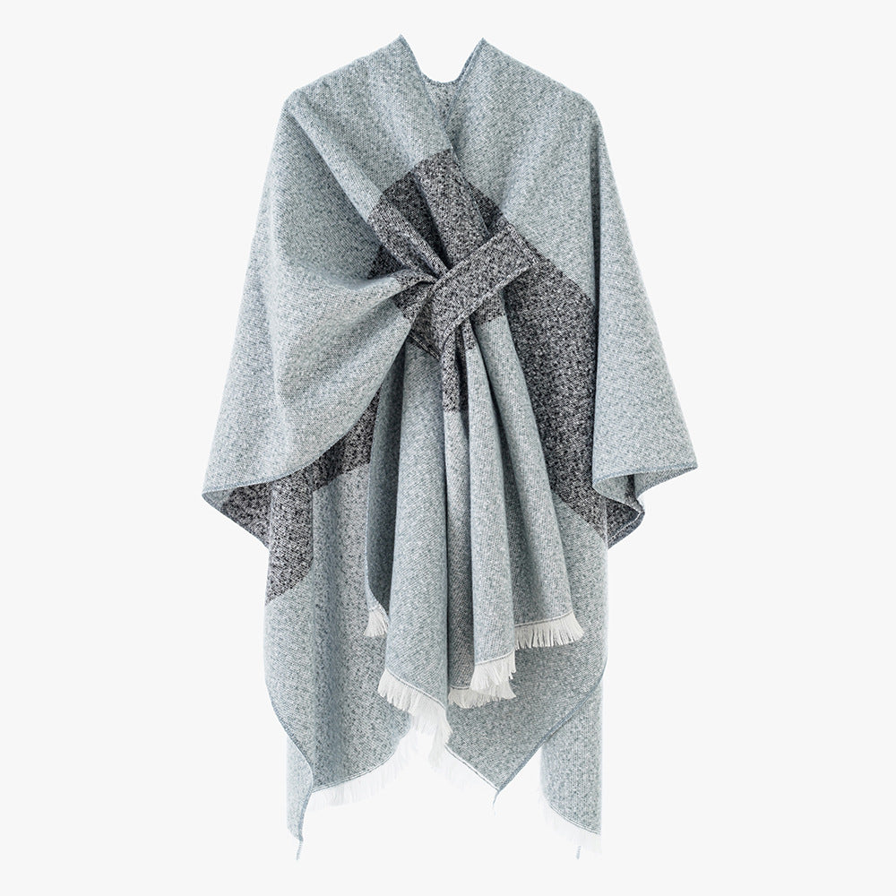 Damen Luxuriöser Oversize Poncho aus hochwertigem Mischgewebe WW