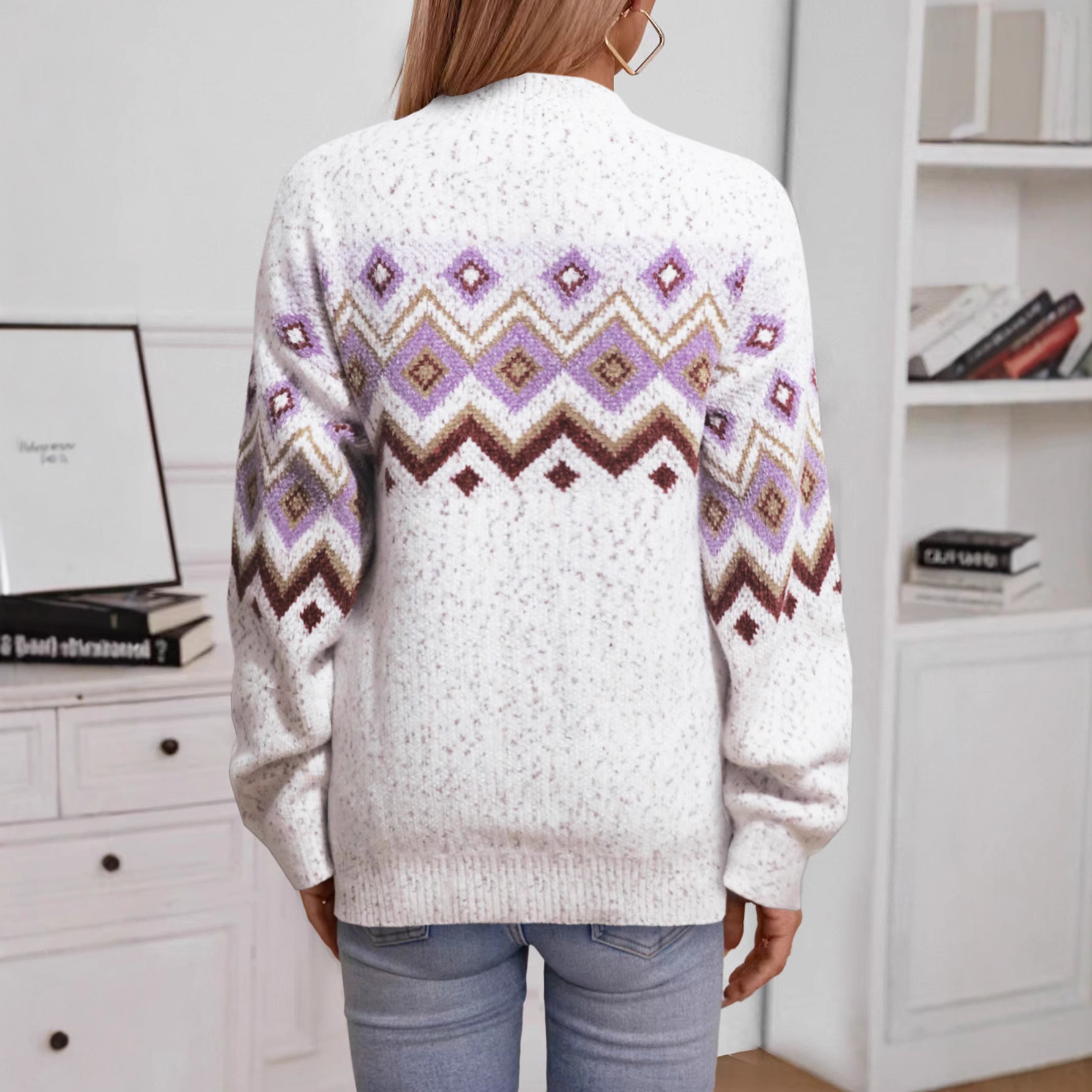 Damen Strickpullover mit geometrischem Muster und lockerem Schnitt WW