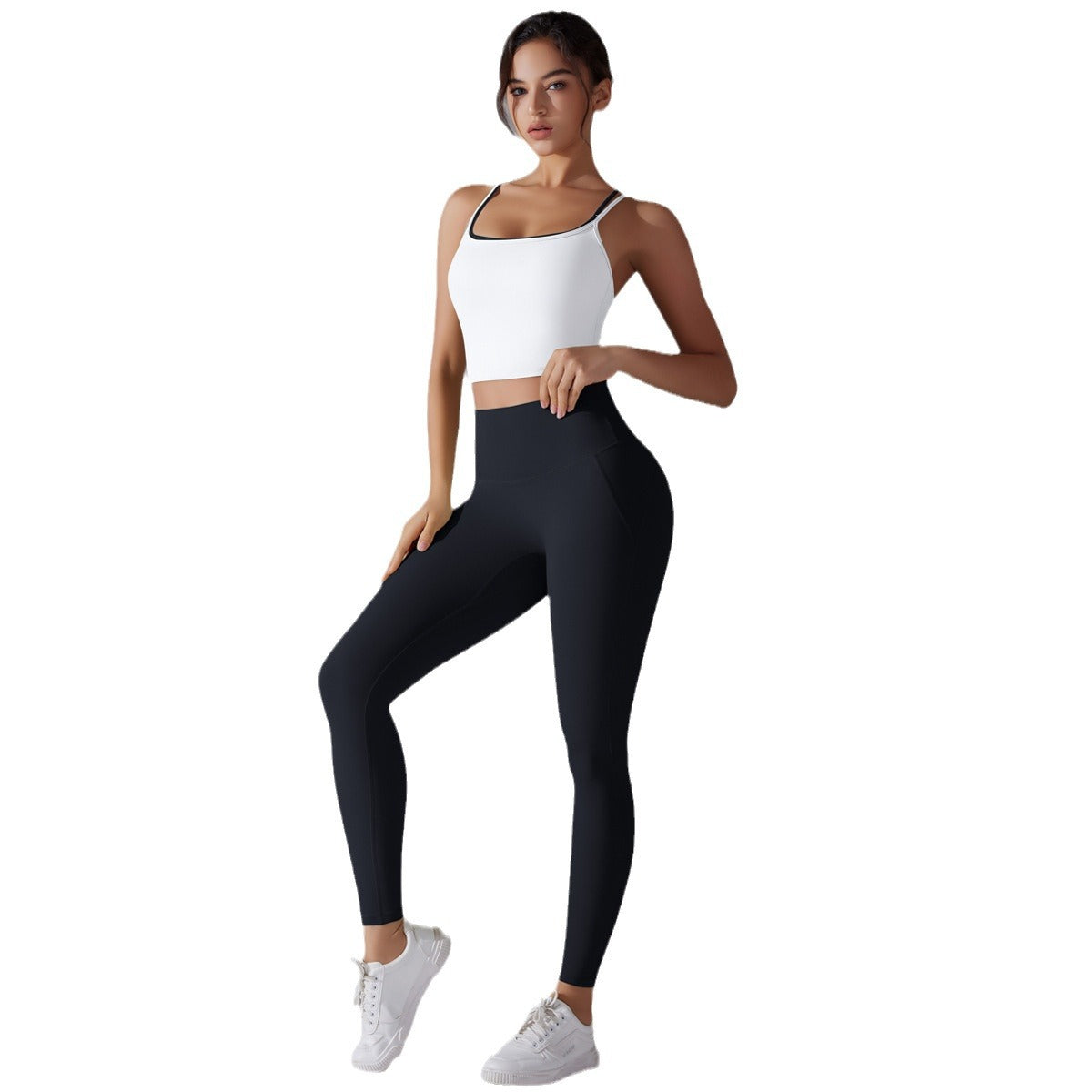Damen Sportliches Bustier- und High-Waist-Leggings-Set mit nahtloser Konstruktion und atmungsaktiver Technologie WW