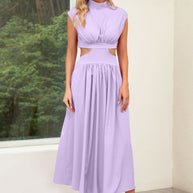 Damen Cut-Out Sommerkleid mit hohem Kragen WW