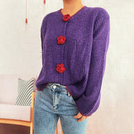 Damen Strickjacke mit floralen Knopfdetails und lässigem Schnitt WW