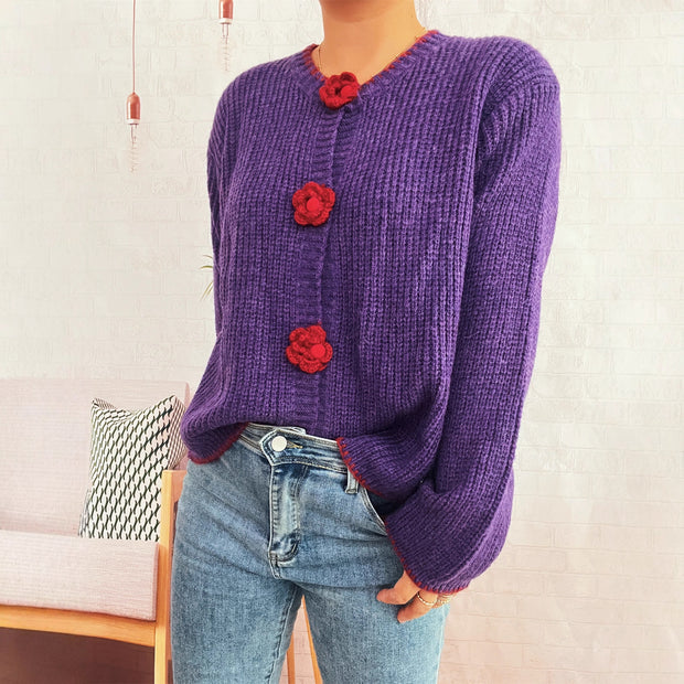 Damen Strickjacke mit floralen Knopfdetails und lässigem Schnitt WW