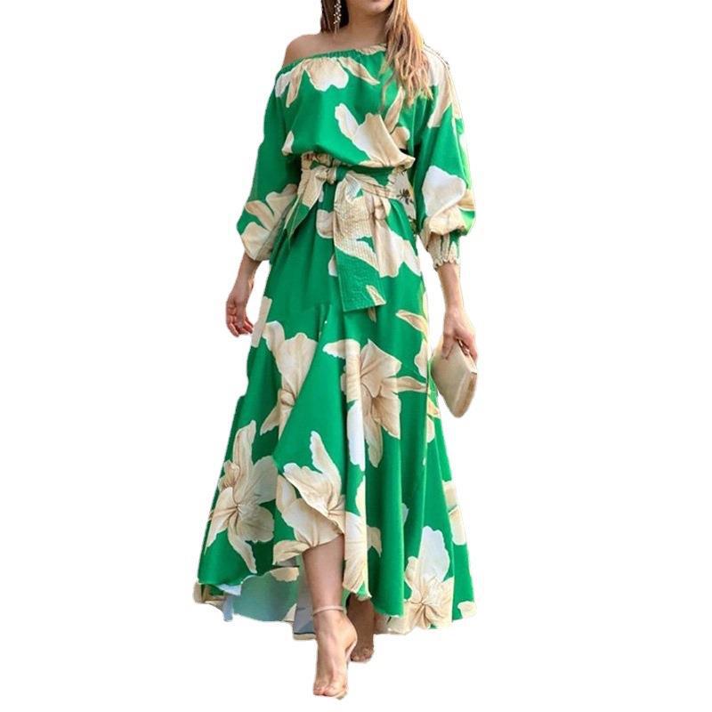 Damen Exklusives Maxikleid mit asymmetrischem Saum und voluminösen Ärmeln WW