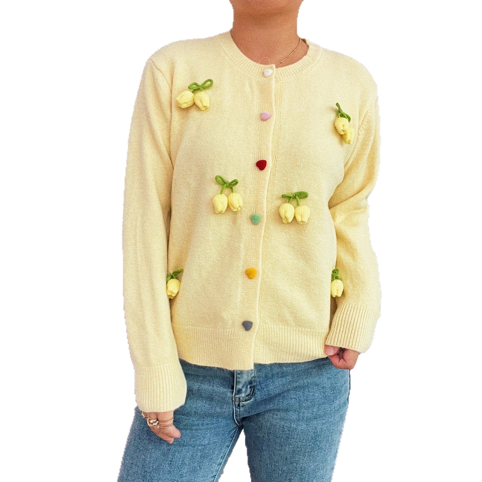 Damen Strickjacke mit fröhlichen Blumenapplikationen WW