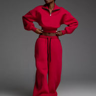 Damen Sportlicher Fleece-Loungewear-Anzug mit Reißverschluss WW