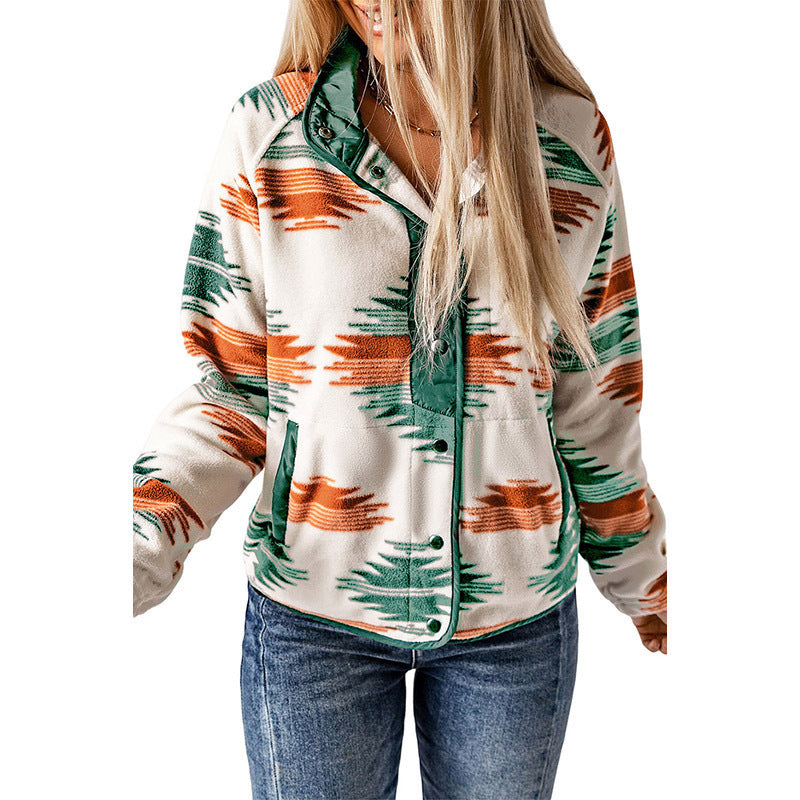 Damen bequemes Fleece-Jacke mit modischem Muster und praktischen Taschen WW