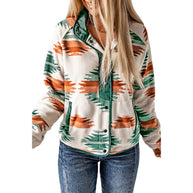 Damen bequemes Fleece-Jacke mit modischem Muster und praktischen Taschen WW