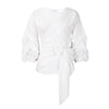 Damen Wickelbluse mit voluminösen Ärmeln und eleganter Schleifenbindung WW