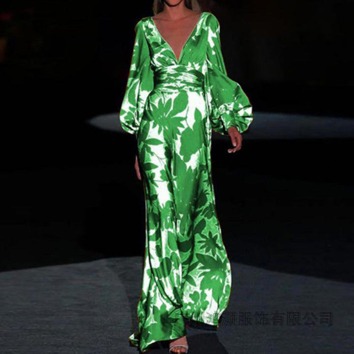 Damen Maxikleid mit schimmerndem floralem Design und elegantem V-Ausschnitt W&W Mode