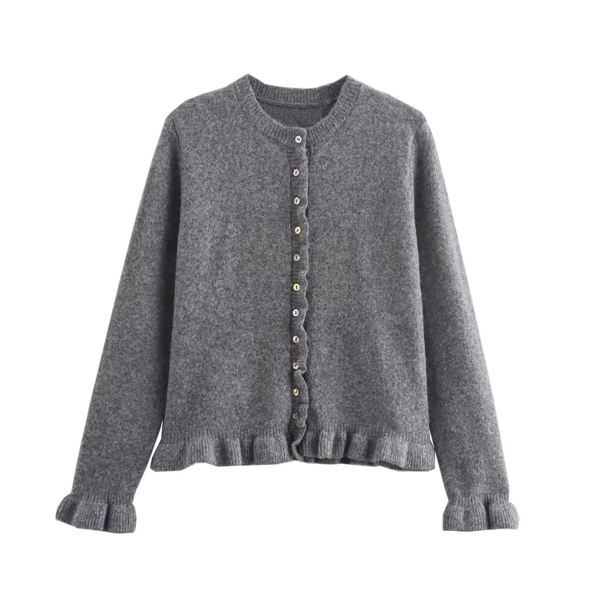 Femme Rüschensaum Knopfleiste Cardigan WW