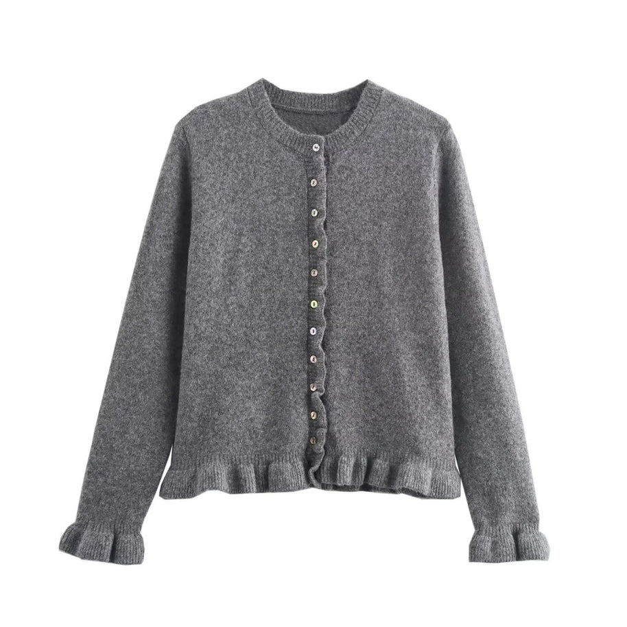 Femme Rüschensaum Knopfleiste Cardigan WW