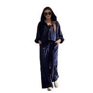 Damen Sportliches Velvet Loungewear-Set mit Hoodiefunktion WW