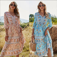 WW | Damen Midikleid mit V-Ausschnitt und Blumenmuster