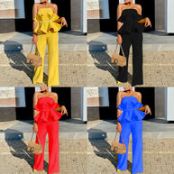 Damen Jumpsuit mit voluminösem Rüschendesign und schulterfreiem Oberteil WW