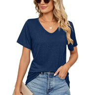 Damen lässiges V-Ausschnitt T-Shirt aus atmungsaktiver Baumwolle WW